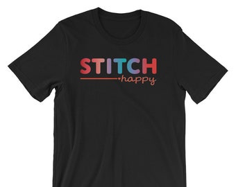 Stitch Happy Short-Sleeve Unisex T-Shirt Red Orange Purple Blue Cute Tee Shirt for Stitchers