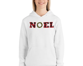 Red & Black Buffalo Plaid Noel With Wreath Christmas Hoodie | Perfect for Holiday Gift