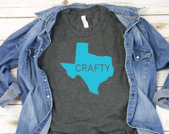 Crafty Texan Short Sleeve T-shirt Turquoise Gray Tee Shirt for Crafters and Texans