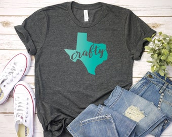 Teal Crafty Texan Short Unisex Sleeve T-shirt Cute State Pride Tee Shirt for Crafters, Makers, Sewers, Stitchers of All Kinds