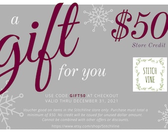 50 USD Gift Certificate for StitchVine shop, Gift certificate, Electronic gift card, Electronic gift certificate, Holiday Gift