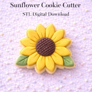 Sunflower with leaves Cookie Cutter STL  | 3D Printable STL File (Digital Download) 9 Sizes
