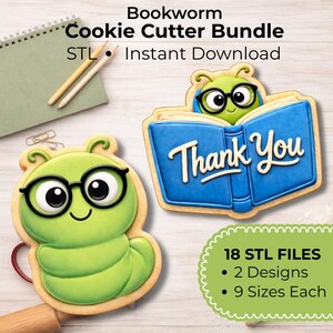 Bookworm Reading STL  Cookie Cutter Bundle – Reading Worm 3D Print File (Digital Download)