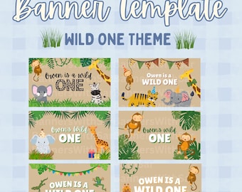 Sjabloon voor spandoek Wilde verjaardag | Safaridierendecor (digitale download)