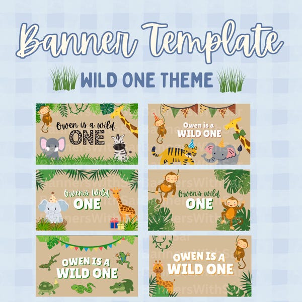 Wild One Birthday Banner Template | Safari Animals Decor (Digital Download)