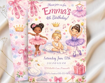 Ballerina Birthday Invitation | Editable Canva Template | Ballet Party Invite | 5x7 Printable