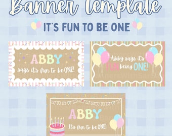 Het is leuk om EEN te zijn! Sjabloon verjaardagsbanner | Bewerkbaar canvas | 1e verjaardag