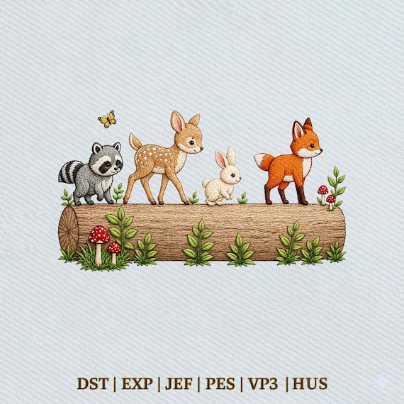 Woodland Animals, Fox Deer Bunny Raccoon Woodland Decor Embroidery Design, Instant Download Dst Pe