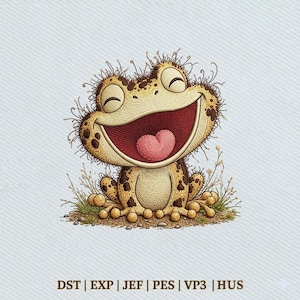 Lächelnder Frosch lustige Amphibien Stickerei Design, Instant Download Dst Pe
