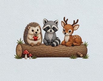 Woodland Animals Hedgehog Raccoon Deer, Forest Nursery Embroidery Design, Instant Download Dst Pe