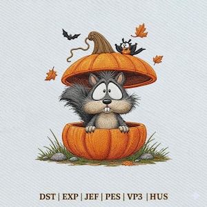 Pumpkin Raccoon Cute Halloween Woodland Animal, Spooky Fall Embroidery Design, Instant Download Dst Pe