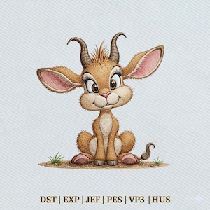 Cute Baby Farm Goat, Adorable Animal Embroidery Design, Instant Download Dst Pe