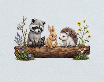 Woodland Friends Raccoon Bunny Hedgehog Embroidery Design, Instant Download Dst Pe