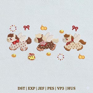 Carino cavallo angelo, set di cavalli per il capodanno lunare, design da ricamo, download istantaneo Dst Pe