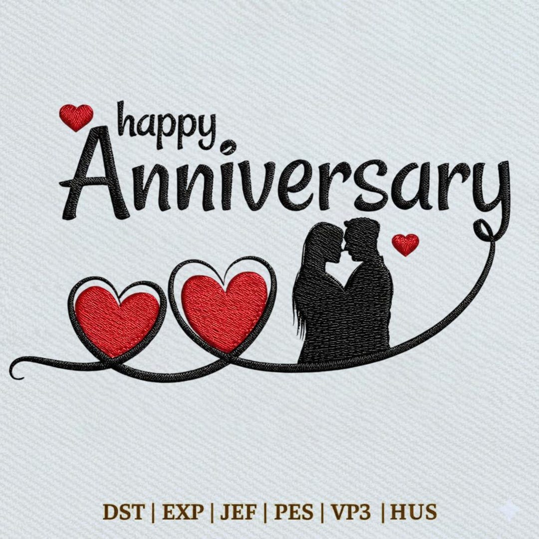 Happy Anniversary Couple Silhouette Hearts, Love Wedding Anniversary ...
