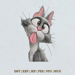 Funny Cat Face Silly Kitten, Cute Pet Embroidery Design, Instant Download Dst Pe