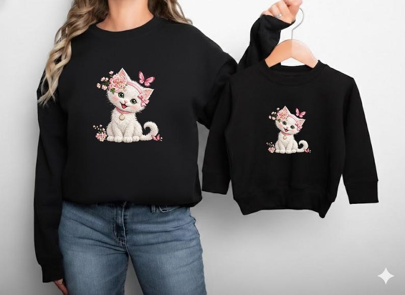Cute Kitten Floral with Headband, Kawaii Animal Embroidery Design, Instant Download Dst Pe image 5