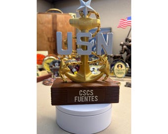 Personalized US Navy Chief Anchor Display | E-7 to E-9 | Custom Desk Decor Gift