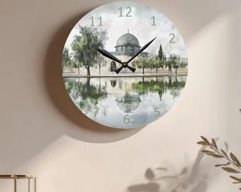 Acrylic Wall Clock with English Numbers - Masjid Al Aqsa Islamic Wall Clock, Vintage Mosque Art, Silent Wall Clock for Muslim Home Decor
