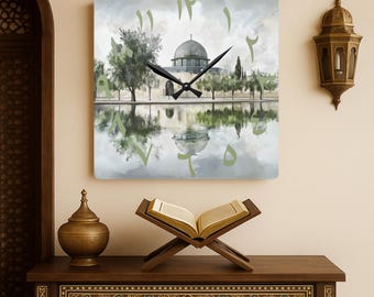 Acrylic Wall Clock with Arabic Numbers - Masjid Al Aqsa Islamic Wall Clock, Vintage Mosque Art, Silent Wall Clock for Muslim Home Decor