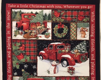 Red Truck Collage Panel - 2017 Print - Susan Winget - OUT OF PRINT Fabric & hard to find!