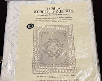 Pre-Printed Wholecloth Quilt Tops by Holice Turnbow - Style #782 Garden Bouquet - White - Finished size  88" x 106" - Benartex - Vintage