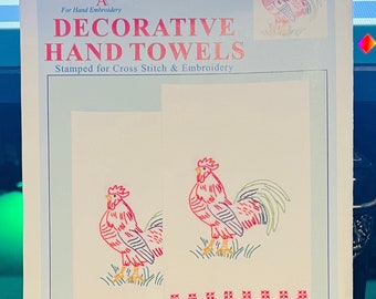 Jack Dempsey Needle Art - Decorative Hand Towels - Roosters - Stamped for Cross Stitch & Embroidery - One Pair 17" x 28" Poly/Cotton Towels