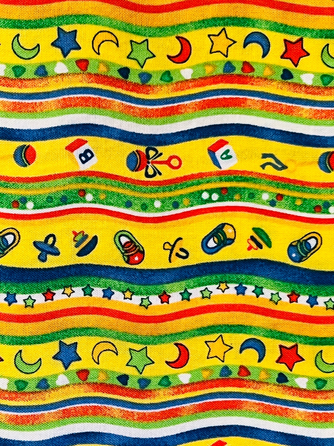 Beautiful Vintage Baby Fabric David's Textiles Baby Rattles in Rows 13