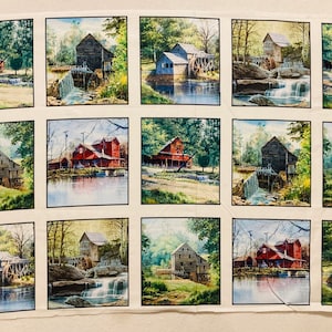 The Old Mill Stream - Luke Buck for Elizabeth&#39;s Studio - Amish - Barns  - Pattern 23000 Cream - Quilt Blocks - Out of Print