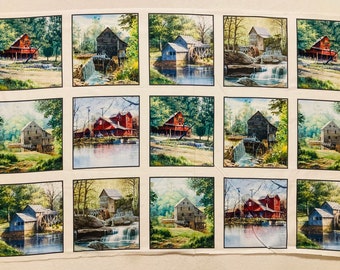 Old Mill Stream stoffen paneel - Amish Barns, Luke Buck voor Elizabeth's Studio