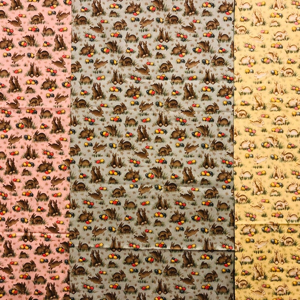 Spring Delights - Bunnies & Easter Eggs - RJR Fabrics - Availble in  Pink, Blue or Yellow - Out of Print Fabric