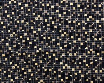 Vintage Fabric Traditions - Navy Mini checks with hearts and stars - #1294 - 1 Yard plus 17" x 45" wide -  1994 - Out of Print