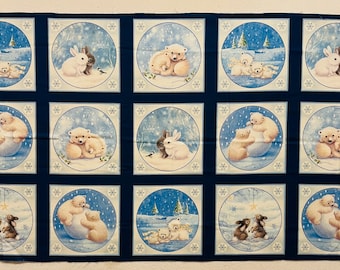 ONLY 1 AVAILABLE!  - Sarah Summers Panel - 23" x 45" - QT Fabrics - 15 Squares approx. 7" x 7" - Bears - Bunnies - Out of Print