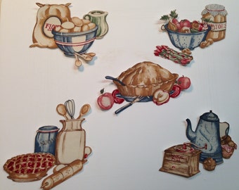 5 Vintage Country Kitchen Utensils Fabric Iron On Appliques - Out of Print Fabric