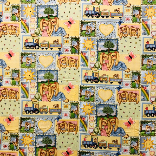ONLY 1 YARD AVAILABLE!  Vintage Vicki Schreiner for Springs Creative Products - Bunnies all over fabric - Out of Print