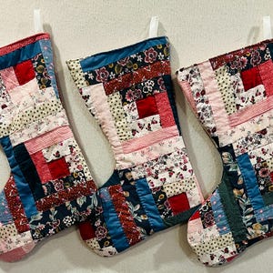 3 Log Cabin Stockings - Hand Quilted