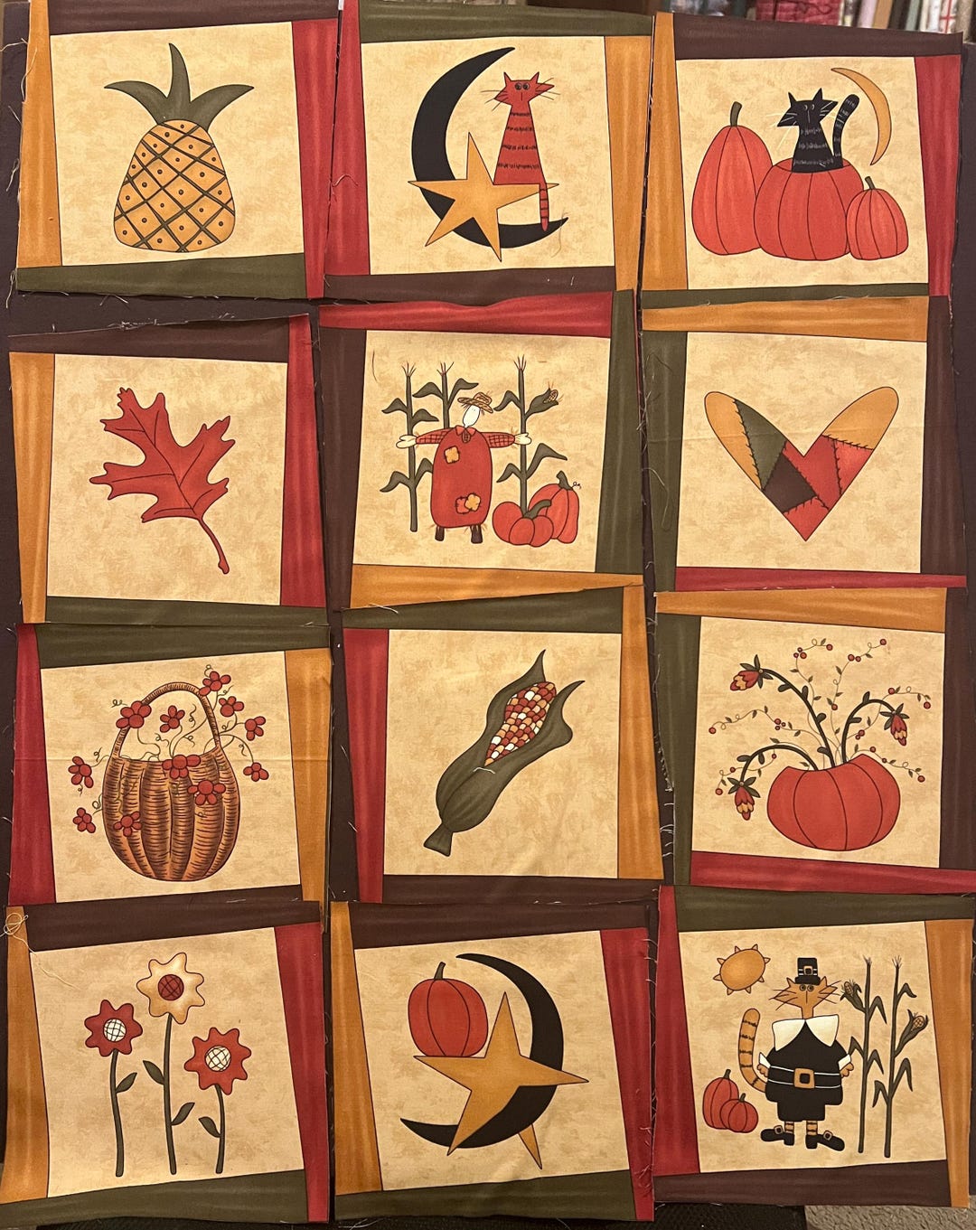 12 Moda Fall Quilt Blocks - 8" Square Each - Sandy Gervais - Vintage ...