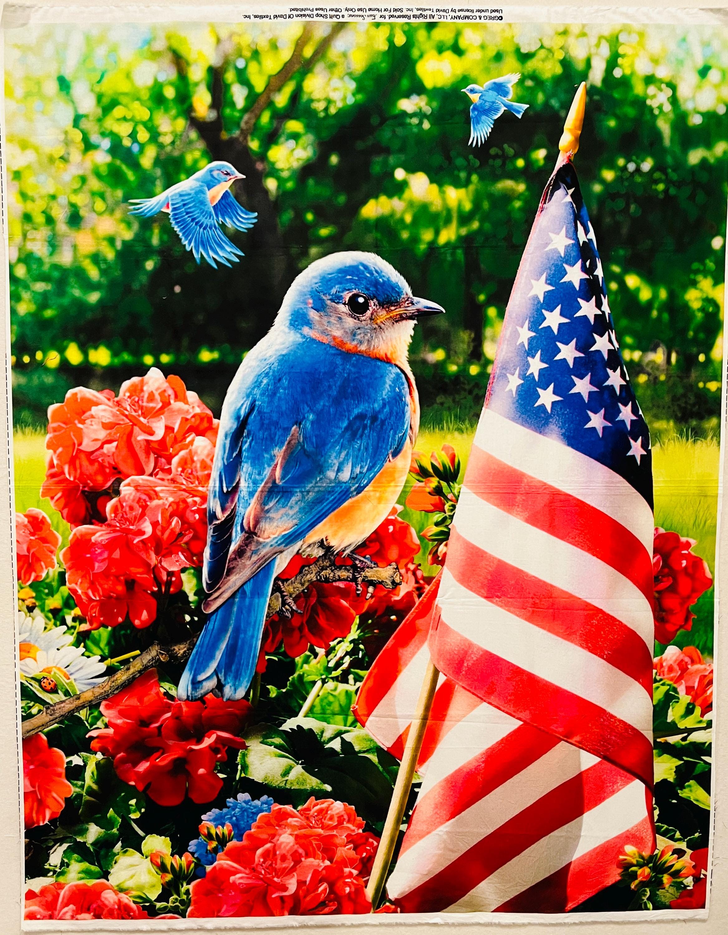 Blue Bird and American Flag Fabric Panel – Four Seasons (36