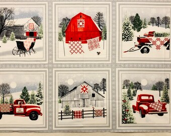 Holiday Heartland Fabric Panel Red Truck Barn Snow Quilt Shop Quality Cotton Holiday Heartland Fabric Panel Red Truck Barn Snow Quilt Shop Quality Cotton