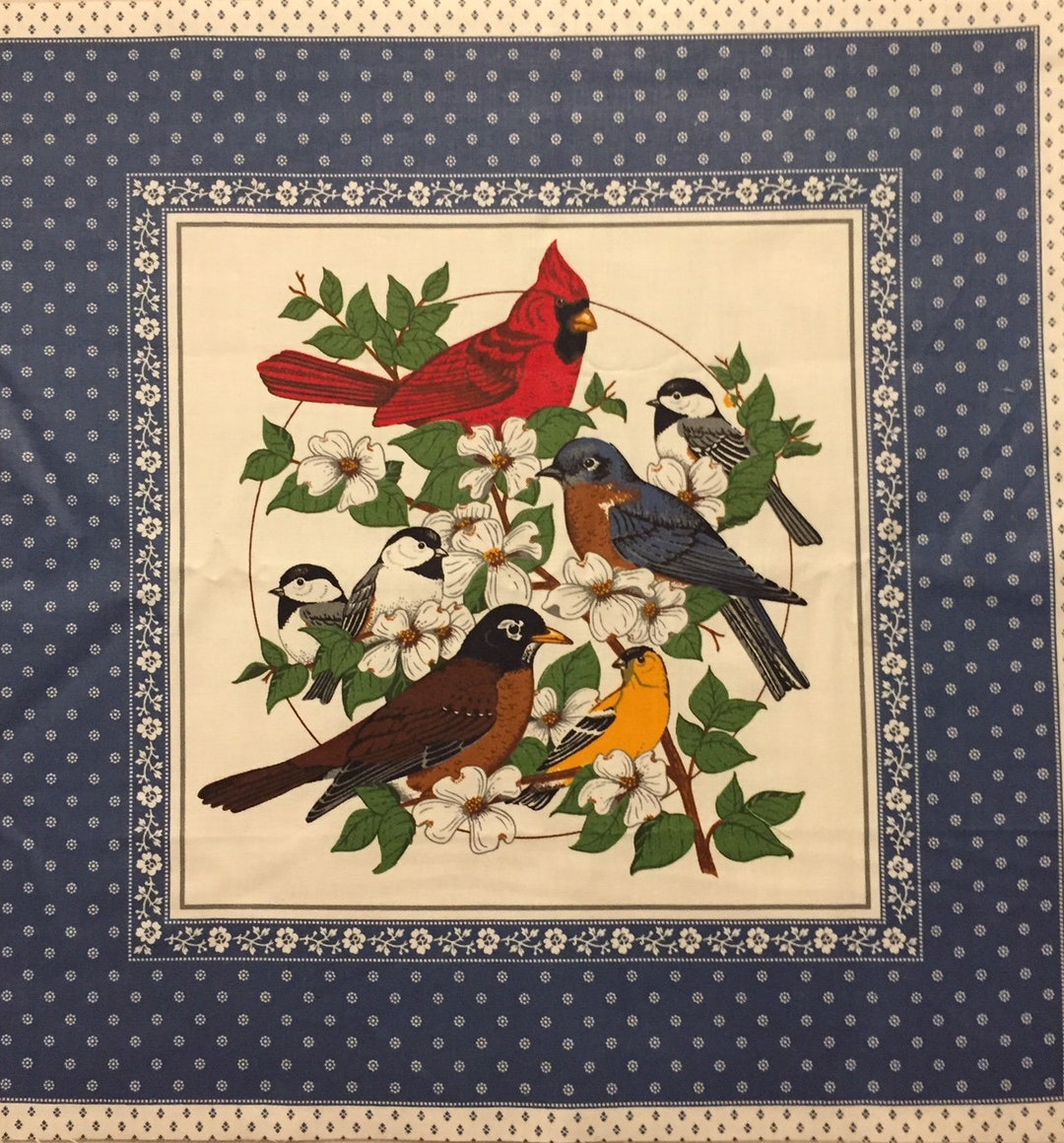 2 Vintage VIP Birds With Dogwood Flowers Fabric Quilt Squares - Out of ...