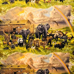 Rainbow Over Noah's Ark - Abraham Hunter - Elizabeth's Studio - Fabric sold by the yard - 4 Yards Available - Hard to Find - Out of Print