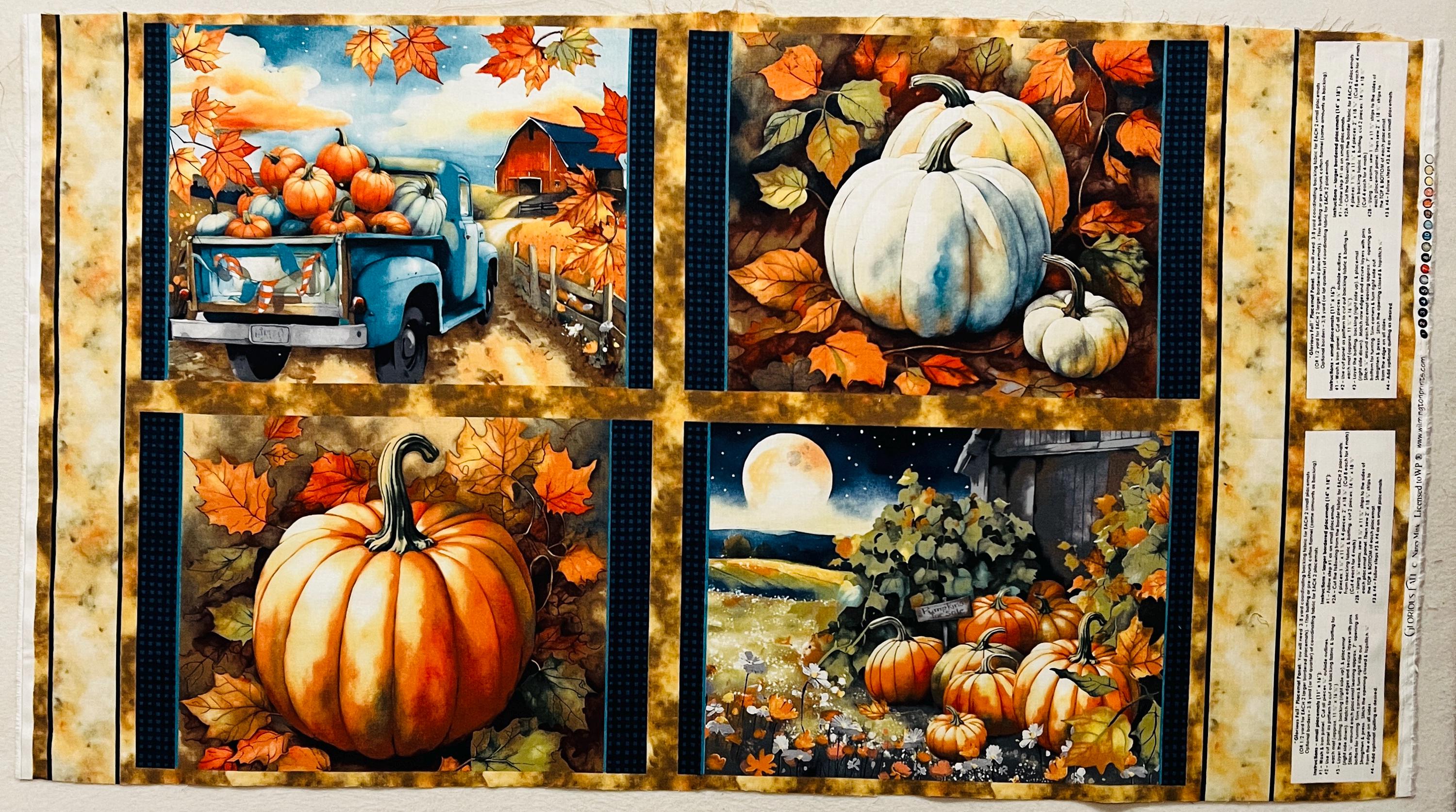 When Oranges Fall カードセット Fall Placemat Fabric Panel – Pumpkins, Truck, Nancy Mink