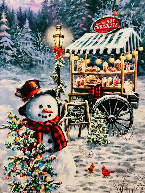 Snowman Winter Scene Fabric Panel – Donna Gelsinger, 24