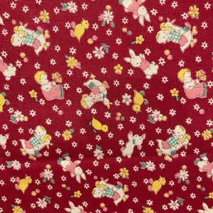 Toy Box Rabbits by Sara Morgan for Blue Hills Classics - 7076 - 2/3 Yard - 24&quot; - Color Rich Red - Out of Print