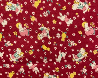 Toy Box Rabbits-tyg – Sara Morgan Blue Hills Classics, röd (2/3 yard)