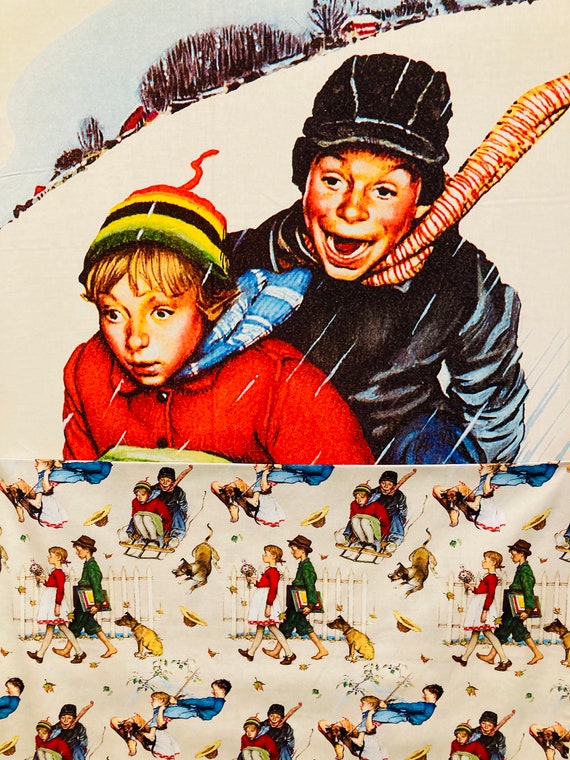 Norman Rockwell リトグラフ 子供の衣装製作 Norman Rockwell Young Love - Sledding - David Textiles - Etsy