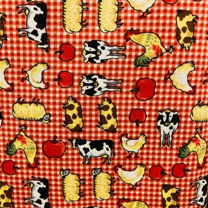 Farmstead Check - Concord Fabrics - Zwierzęta gospodarskie - Reprodukcja vintage - Kratka czerwono-biała