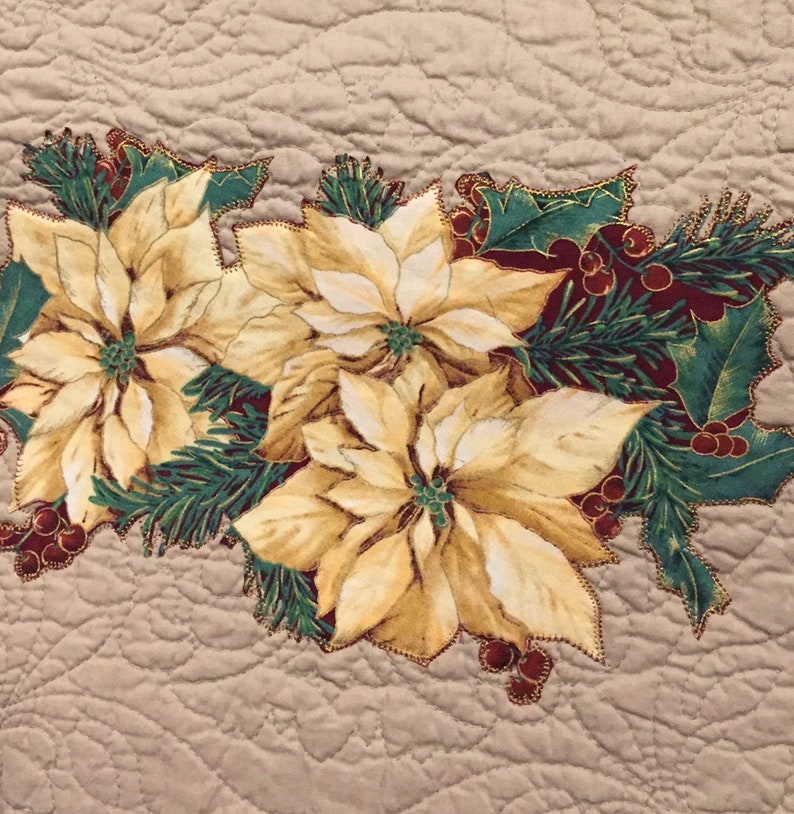 Machine Appliqued Reversible Machine Quilted Christmas Poinsettia Table Runner