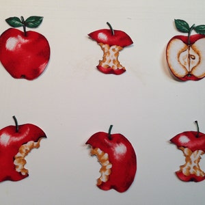 6 Vintage Apples and Apple Cores Iron On Appliques  - Out of Print Fabric
