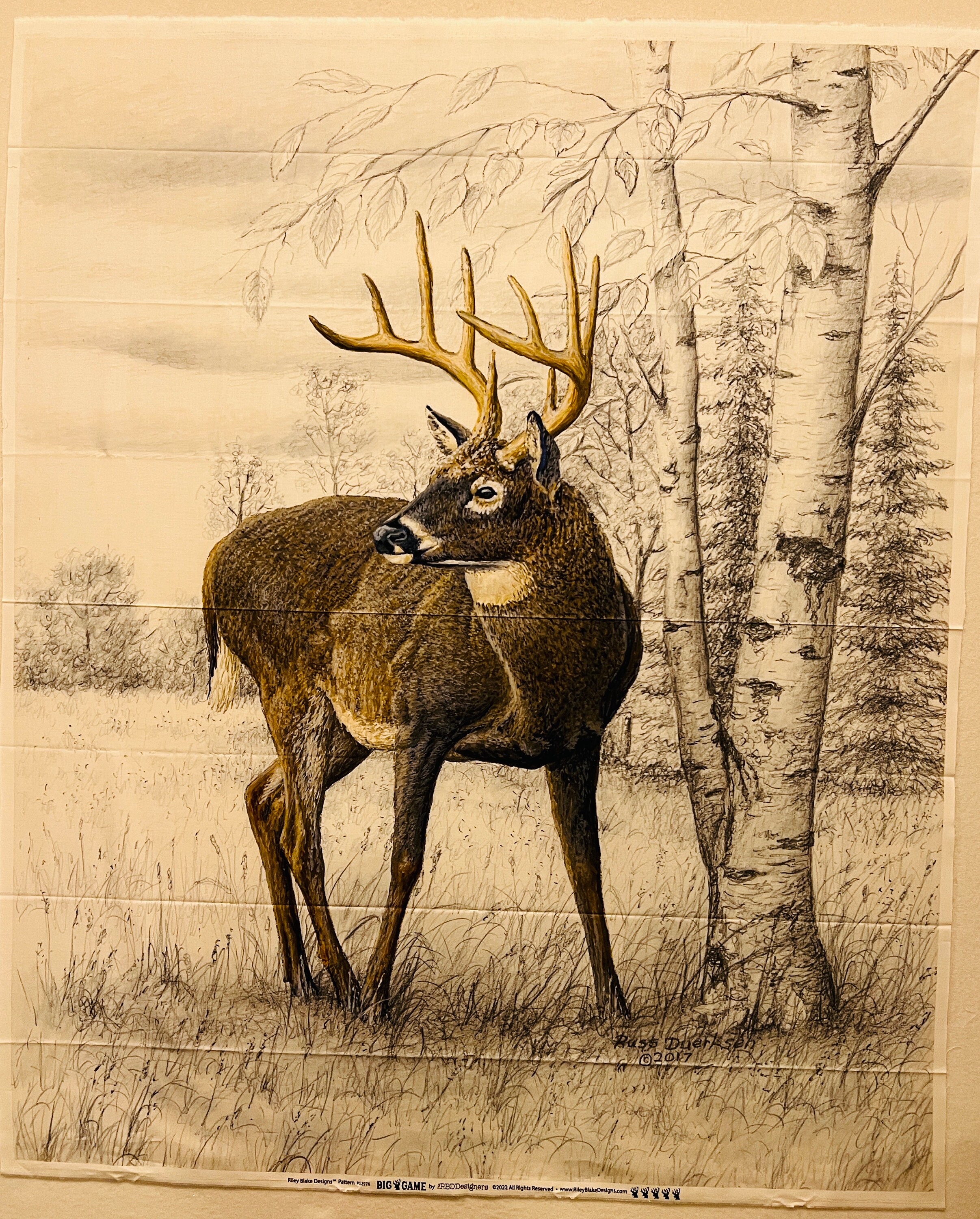 Riley Blake Big Game Panel - Deer - Buck - by RBD Designers - Pattern 12976  - Etsy, image size:2413x3000